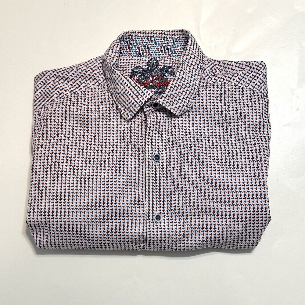 Robert Graham Shirt Mens Size Medium White Red Geometric Button Up Flip Cuff